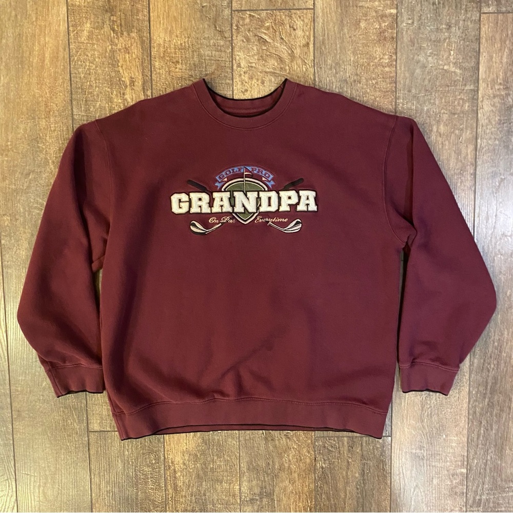 vintage golf grandpa crew embroidered burgundy red
